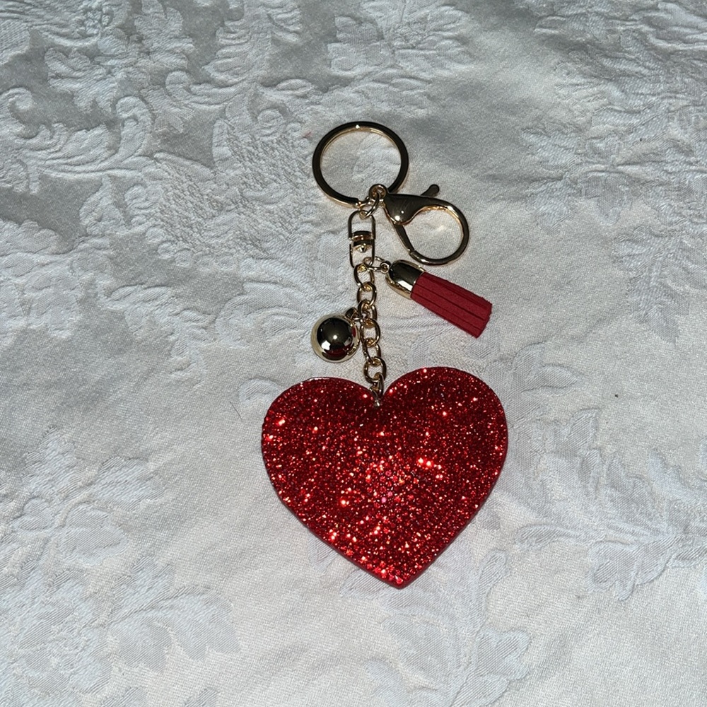 Heart shaped keychain or bag charm with jewel embellishment